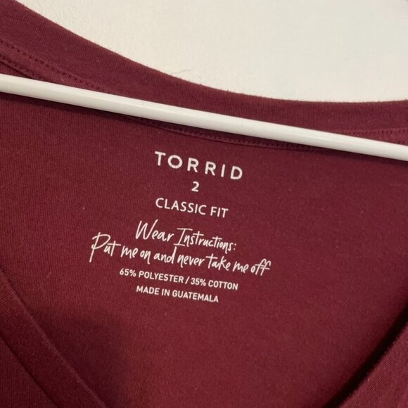 TORRID 2 Plus Size Girlfriend Signature Jersey V-Neck Tee Burgundy Maroon TShirt - Picture 6 of 16